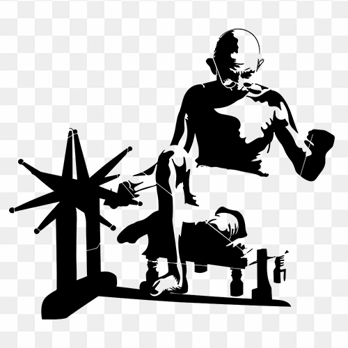 Mahatma Gandhi with Charkha Free Clipart PNG